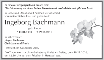 Traueranzeige von Ingeborg Bachmann von Wochenspiegel Mansfelder Land