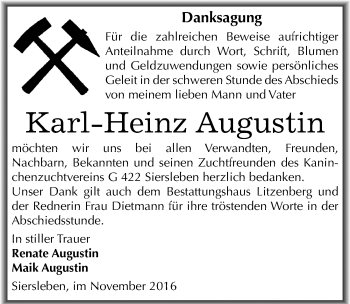 Traueranzeige von Karl-Heinz Augustin von Mitteldeutsche Zeitung Mansfelder Land