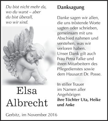 Traueranzeige von Elsa Albrecht von Super Sonntag Bernburg