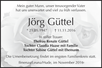 Traueranzeige von Jörg Güttel von Super Sonntag Merseburg