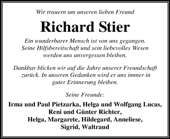 Traueranzeige von Richard Stier von Mitteldeutsche Zeitung Dessau-Roßlau
