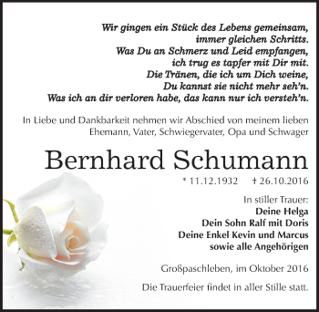 Traueranzeige von Bernhard Schumann von Mitteldeutsche Zeitung Köthen