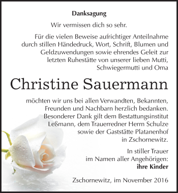Traueranzeige von Christine Sauermann von Mitteldeutsche Zeitung Wittenberg