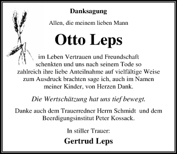 Traueranzeige von Otto Leps von Mitteldeutsche Zeitung Dessau-Roßlau