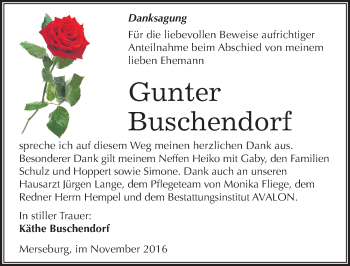 Traueranzeige von Gunter Buschendorf von Mitteldeutsche Zeitung Merseburg/Querfurt