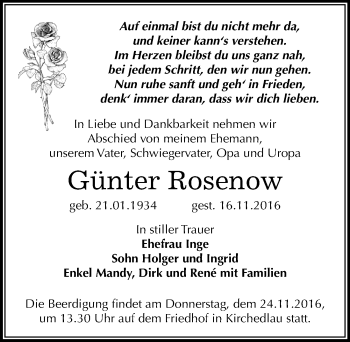Traueranzeige von Günter Rosenow von Mitteldeutsche Zeitung Bernburg