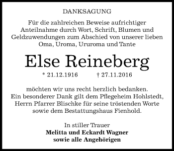 Traueranzeige von Else Reineberg von Mitteldeutsche Zeitung Sangerhausen