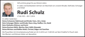 Traueranzeige von Rudi Schulz von WVG - Wochenspiegel Bitterfeld