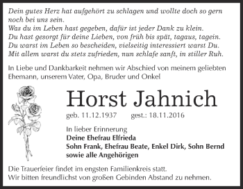 Traueranzeige von Horst Jahnich von WVG - Wochenspiegel Dessau / Köthen