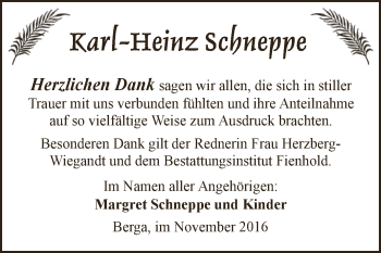 Traueranzeige von Karl-Heinz Schneppe von Super Sonntag SGH Mansf. Land