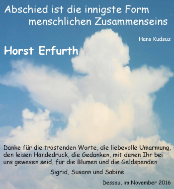 Traueranzeige von Horst Erfurth von Mitteldeutsche Zeitung Dessau-Roßlau
