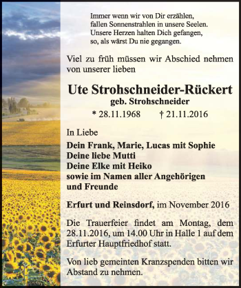 Traueranzeige von Ute Strohschneider-Rückert von Mitteldeutsche Zeitung Naumburg/Nebra