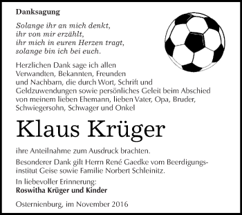Traueranzeige von Klaus Krüger von WVG - Wochenspiegel Dessau / Köthen