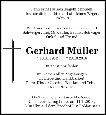 Traueranzeige von Gerhard Müller von Mitteldeutsche Zeitung Dessau-Roßlau