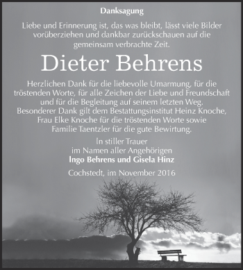 Traueranzeige von Dieter Behrens von Super Sonntag Aschersleben