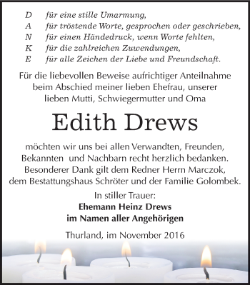 Traueranzeige von Edith Drews von Mitteldeutsche Zeitung Bitterfeld