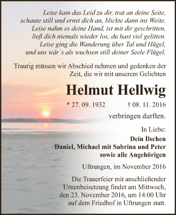 Traueranzeige von Helmut Hellwig von Super Sonntag SGH Mansf. Land