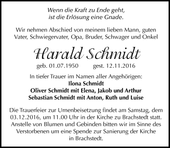 Traueranzeige von Harald Schmidt von Mitteldeutsche Zeitung Halle/Saalkreis