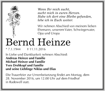 Traueranzeige von Bernd Heinze von Mitteldeutsche Zeitung Halle/Saalkreis