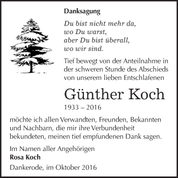 Traueranzeige von Günther Koch von WVG - Wochenspiegel Quedlinburg