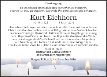 Traueranzeige von Kurt Eichhorn von Mitteldeutsche Zeitung Naumburg/Nebra