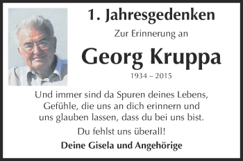 Traueranzeige von Georg Kruppa von WVG - Wochenspiegel Dessau / Köthen
