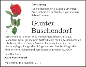 Traueranzeige von Gunter Buschendorf von WVG - Wochenspiegel Merseburg