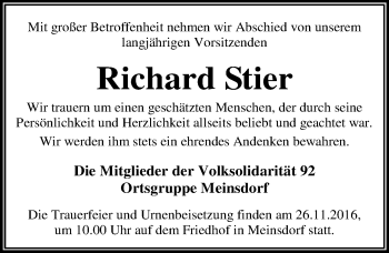 Traueranzeige von Richard Stier von Mitteldeutsche Zeitung Dessau-Roßlau