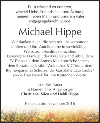 Traueranzeige von Michael Hippe von Super Sonntag Bernburg