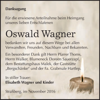 Traueranzeige von Oswald Wagner von WVG - Wochenspiegel Quedlinburg