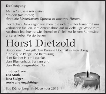 Traueranzeige von Horst Dietzold von Super Sonntag Merseburg