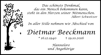 Traueranzeige von Dietmar Beeckmann von Mitteldeutsche Zeitung Dessau-Roßlau