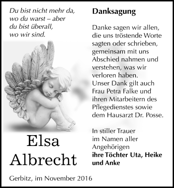 Traueranzeige von Elsa Albrecht von Mitteldeutsche Zeitung Bernburg