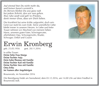 Traueranzeige von Erwin Kronberg von Mitteldeutsche Zeitung Naumburg/Nebra