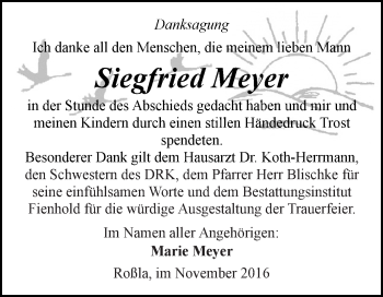 Traueranzeige von Siegfried Meyer von Super Sonntag SGH Mansf. Land