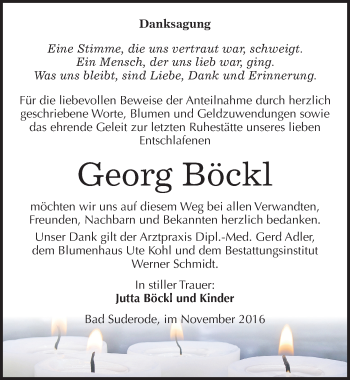 Traueranzeige von Georg Böckl von Mitteldeutsche Zeitung Quedlinburg