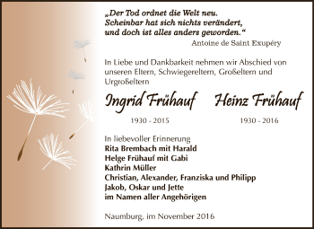Traueranzeige von Ingrid und Heinz Frühauf von WVG - Wochenspiegel NMB / WSF / ZTZ