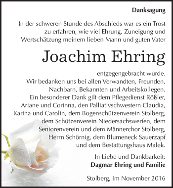 Traueranzeige von Joachim Ehring von Mitteldeutsche Zeitung Sangerhausen