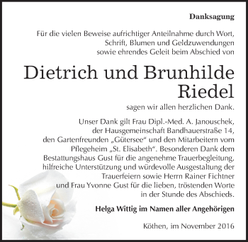 Traueranzeige von Dietrich und Brunhilde Riedel von Mitteldeutsche Zeitung Köthen
