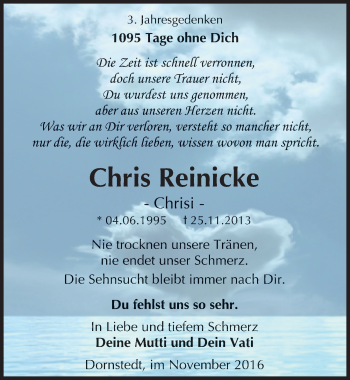 Traueranzeige von Chris Reinicke von Mitteldeutsche Zeitung Halle/Saalkreis