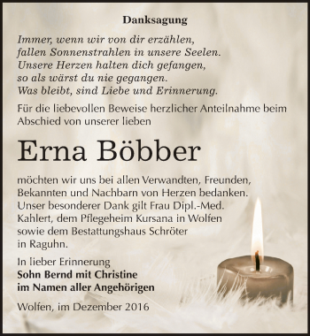 Traueranzeige von Erna Böbber von Mitteldeutsche Zeitung Bitterfeld