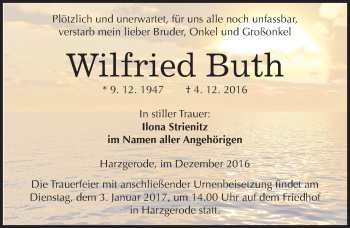 Traueranzeige von Wilfried Buth von Mitteldeutsche Zeitung Quedlinburg