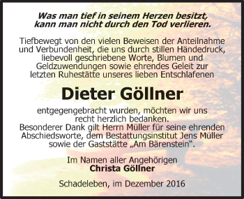 Traueranzeige von Dieter Göllner von Mitteldeutsche Zeitung Aschersleben