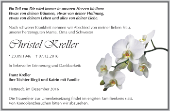 Traueranzeige von Christel Kreller von Super Sonntag SGH Mansf. Land