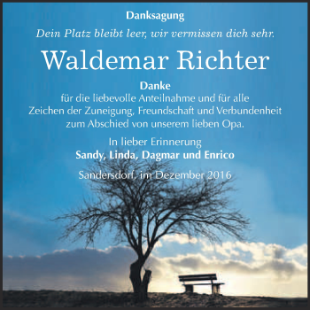 Traueranzeige von Waldemar Richter von WVG - Wochenspiegel Bitterfeld