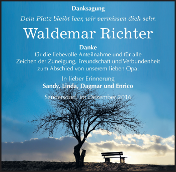 Traueranzeige von Waldemar Richter von Mitteldeutsche Zeitung Bitterfeld