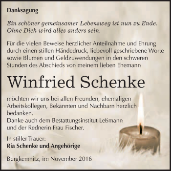 Traueranzeige von Winfried Schenke von WVG - Wochenspiegel Bitterfeld
