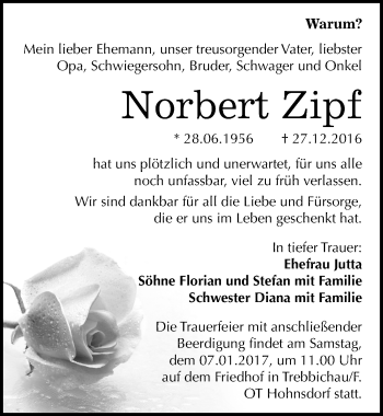 Traueranzeige von Norbert Zipf von Mitteldeutsche Zeitung