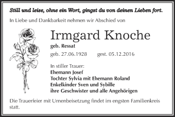 Traueranzeige von Irmgard Knoche von WVG - Wochenspiegel Bitterfeld