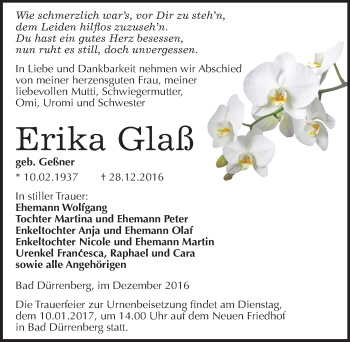 Traueranzeige von Erika Glaß von Mitteldeutsche Zeitung Merseburg/Querfurt